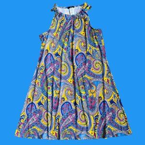 Women’s Paisley Dress X blue sleeveless sundress stretch, Boho Chic knee length